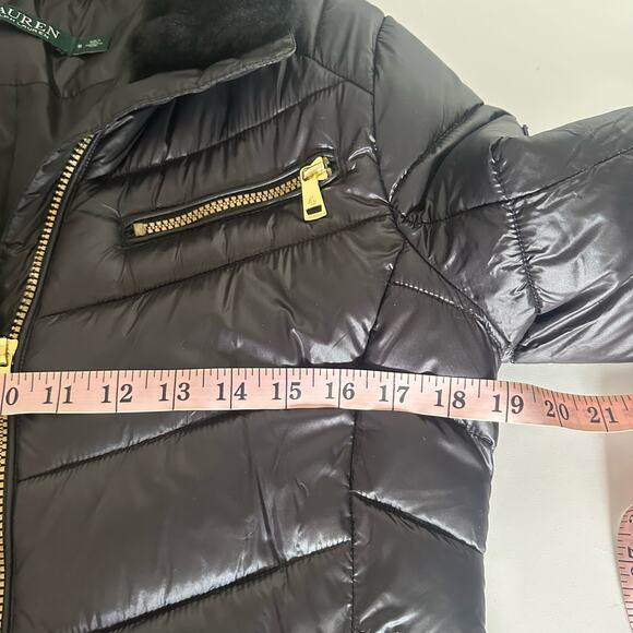 Lauren Ralph Lauren Faux Fur Trim Quilted Puffer Black Jacket Size Small - Picture 13 of 15